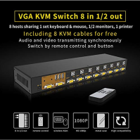 VGA KVM Switch 8 Port in 2 Out Switcher 8x2 Podporuje základní sdílení klávesnice a myši audio USB zařízení sdílení 8 počítačů